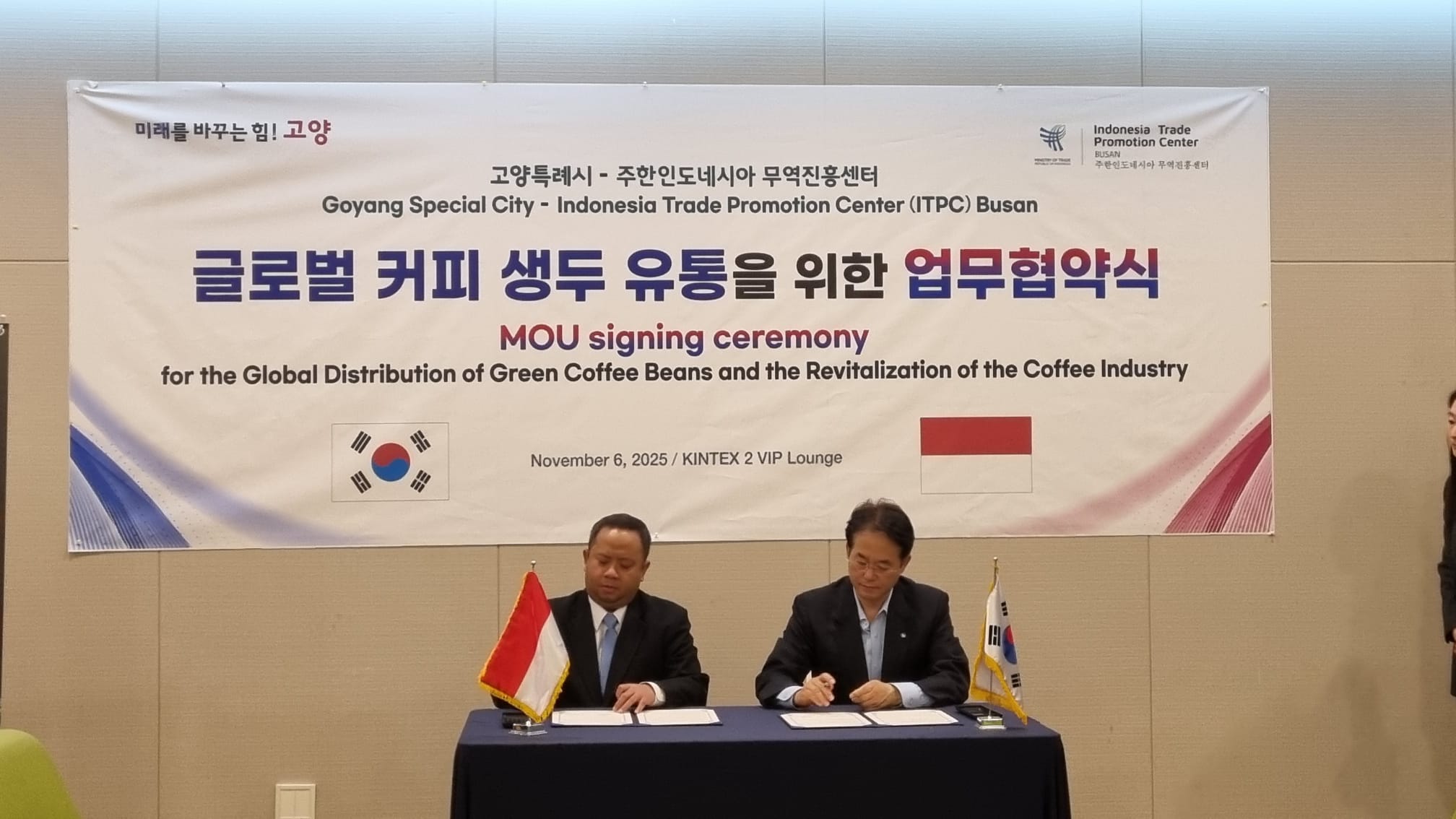 Dorong Pemasaran Kopi Indonesia di Korea Selatan, ITPC Busan Teken MoU dengan Pemerintah Kota Goyang